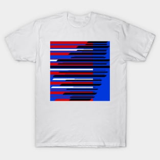 Lines white, red, black on blue T-Shirt